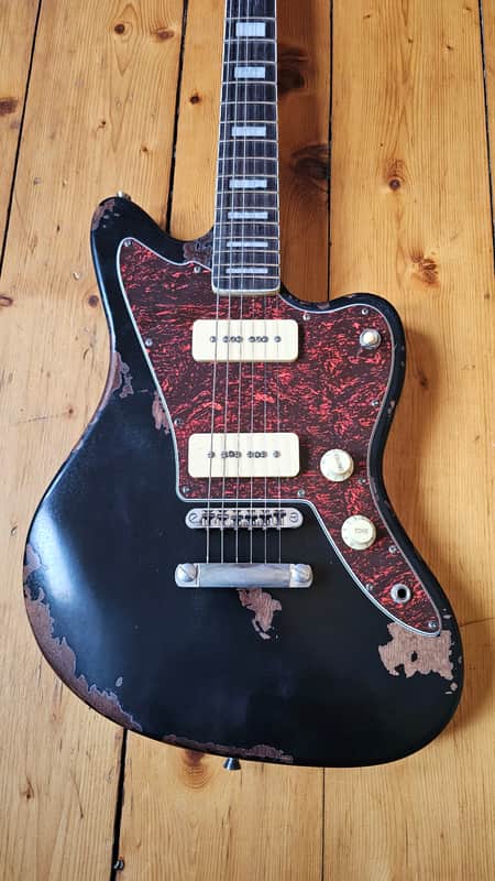 Custom Jazzmaster black electric guitar relic with P90 pickups 2025 image 1