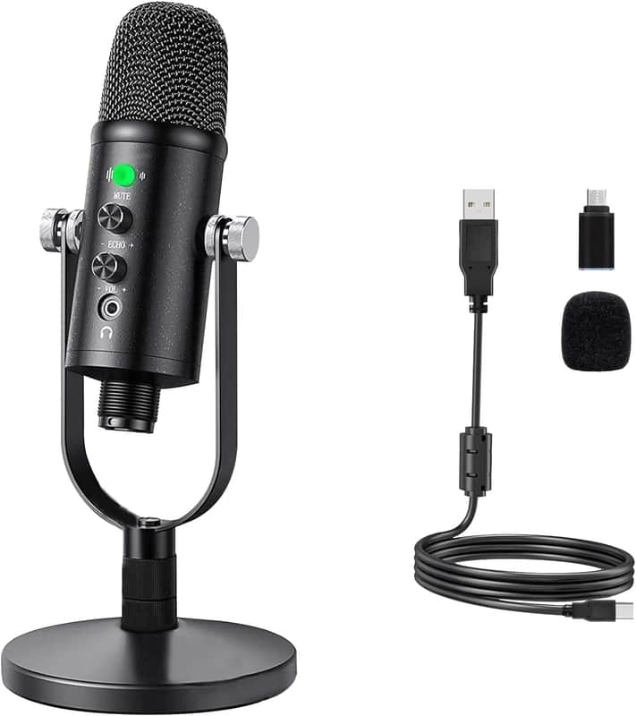 USB Microphone Metal Condenser Mic:Plug&Play Gaming Microphones on PC,Mac,Twitch and YouTube,Recording Microphone Computer PC Mic for Streaming,Podcasting image 1