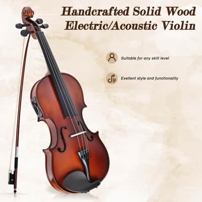 Electric/Acoustic Violin with Ebony Accessories - Perfect for Stage & Practice with Carrying Case, Violin Bow, Bridge, Rosin, Shoulder Rest, Stickers, Tuner, Instruction, Handcraft with Maple, Spruce image 2