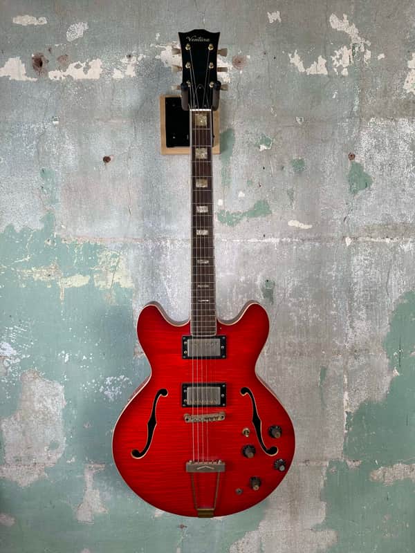 Ventura 335 Style Electric Guitar with Hardshell Case 1973-75 - Transparent Flamed Red image 1
