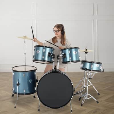 MCH Full Size Adult Drum Set 5-Piece Black with Bass Drum, two Tom Drum, Snare Drum, Floor Tom, 16" Ride Cymbal, 14" Hi-hat Cymbals, Stool, Drum Pedal, Sticks 2020s image 21