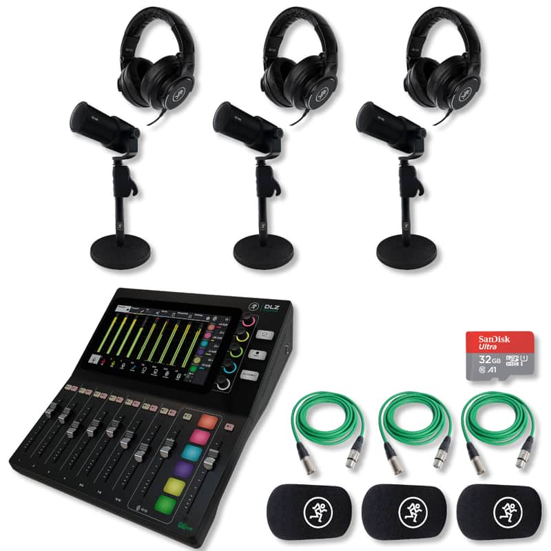 Mackie DLZ Creator - Digital Mixer for Podcasting and Content Creation with 3x Mackie EM-99B Dynamic Microphone, 3x MC-150 Professional Closed-Back Headphones, microSD Card and StreamEye Cloth image 1