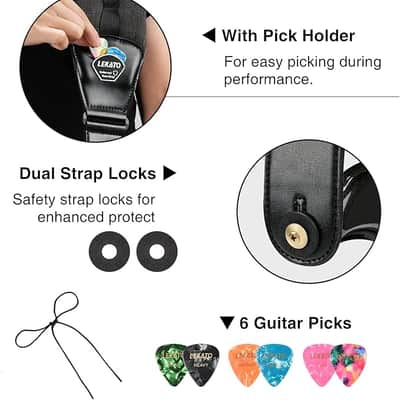 Bass Guitar Strap for Heavy Bass, Guitars with 3.5” Wide Guitar Strap Padded Thickened Foam Bass Strap Adjustable Length from 45" to 55" Bass Guitar Straps with 2 Strap Locks & 6 Picks image 5