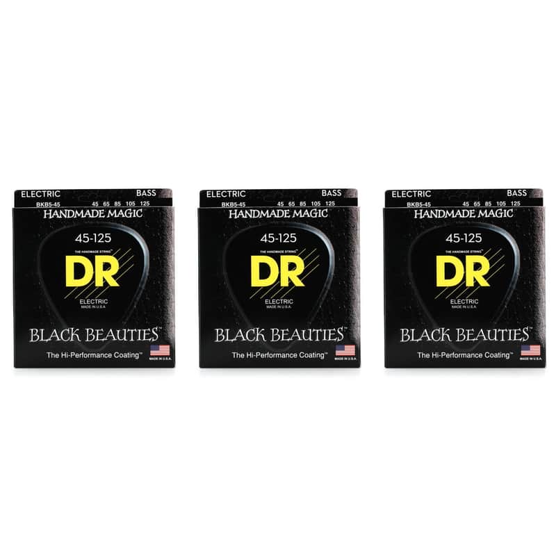 DR Strings BKB5-45 Black Beauties Coated Steel Bass Guitar Strings - .045-.125 Medium 5-string (3 Pack) image 1