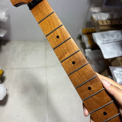 Reverse big head 22 Fret 25.5" Roasted Flame Maple guitar neck parts Locking nut image 1