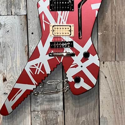 New EVH Striped Series Shark Burgundy/Silver Stripes, Package Deal Includes: EVH Fitted Hard Shell Case & Extras, Best Deal On The Planet Ships Fast, Buy It Here ! image 4