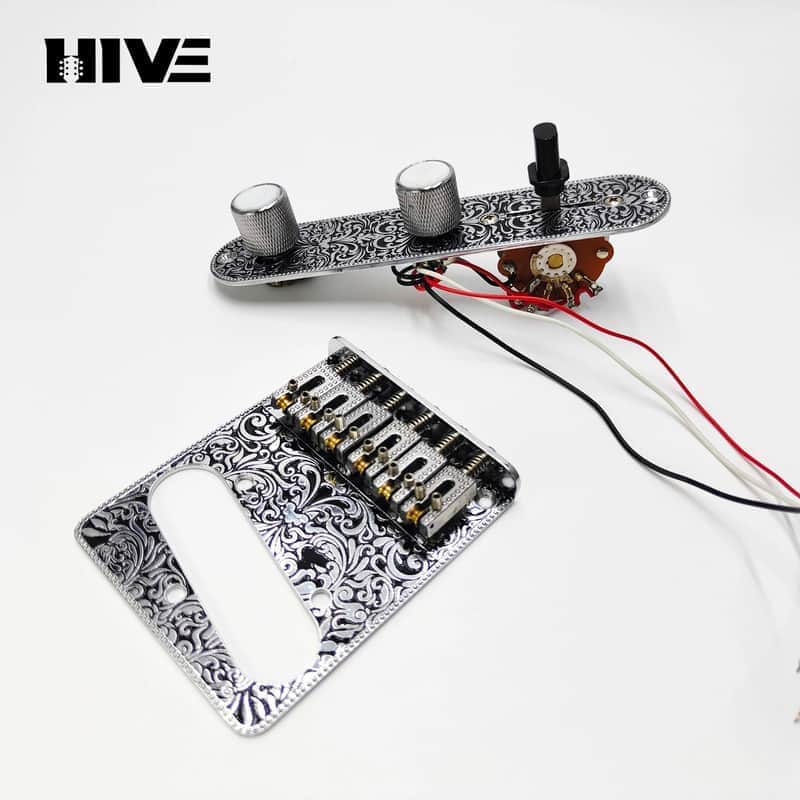 Loaded engraved Silver Guitar Tele Style Control Plate with Roller Saddles Bridge image 1