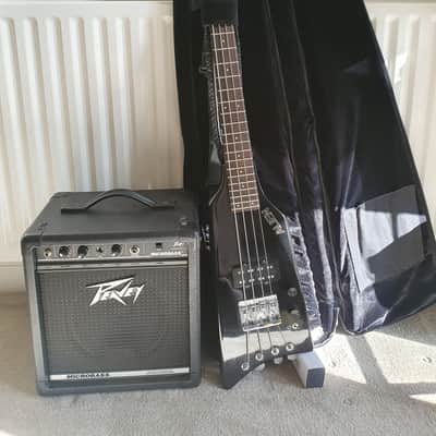 Hondo Alien Headless Bass 80s with Case and Peavey Microbass image 11