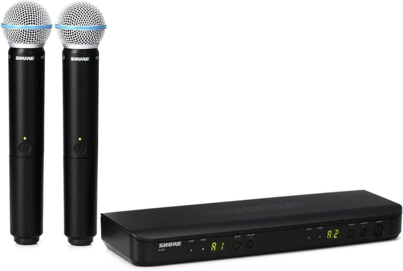 Shure BLX288/B58 UHF Wireless Microphone System - Perfect for Church, Karaoke, Vocals - 14-Hour Battery Life, 300 ft Range | Includes (2) BETA 58A Handheld Vocal Mics, Dual Channel Receiver | H11 Band image 1