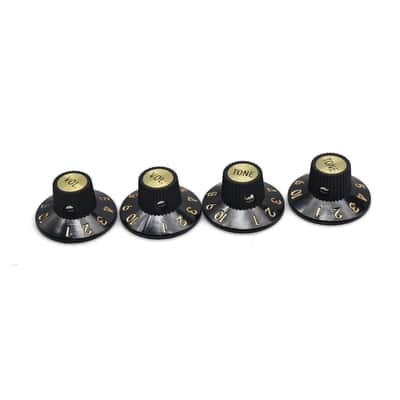 4 Pcs Witch Hat Knobs with Set Screw 1/4" Guitar Bass Knobs 2 Volume 2 Tone for 72 Telecaster Custom/Jazzmaster/Guitar Amplifiers Black with Gold Cap image 4