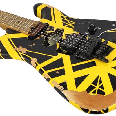EVH Ltd Ed Striped Frankenstein Black Yellow Frankie Aged Electric Guitar image 6