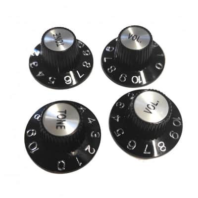 2 Black Tone + Volume Witch Hat Knobs Silver reflector for US pots image 5