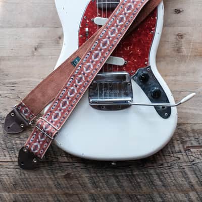 Vintage Red 60s/70s Hippie Guitar Strap / Real Suede Backing / Handmade in the UK image 4