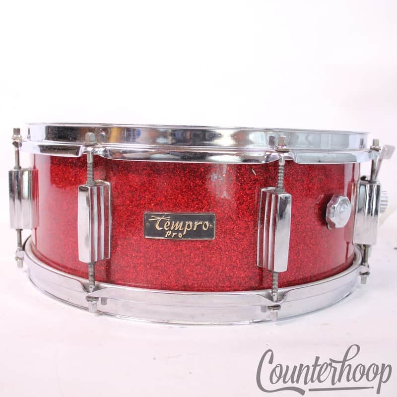 *Pearl Tempro Pro 14x5.5"Snare Drum Red Sparkle Wrap 8Lug Vintage 60s Japan 6Ply image 1
