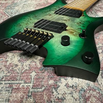 Headless Multiscale 7 String Electric Guitar in Trans Green Burst w/Deluxe GigBag image 12