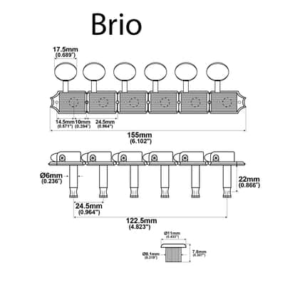Brio Vintage Style 6-in-Line Guitar Tuners – Split Shaft Machine Heads for Strat & Tele Style Guitars - Chrome image 2