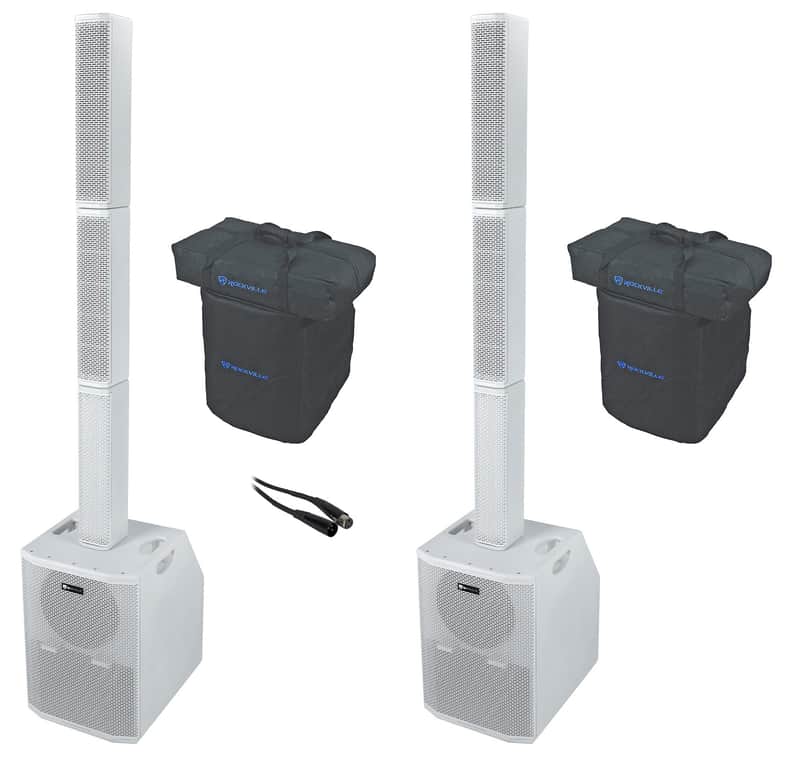 (2) Rockville TITAN ARRAY SYSTEM V2 WHITE Powered Column Speakers Dual 10" Subs image 1
