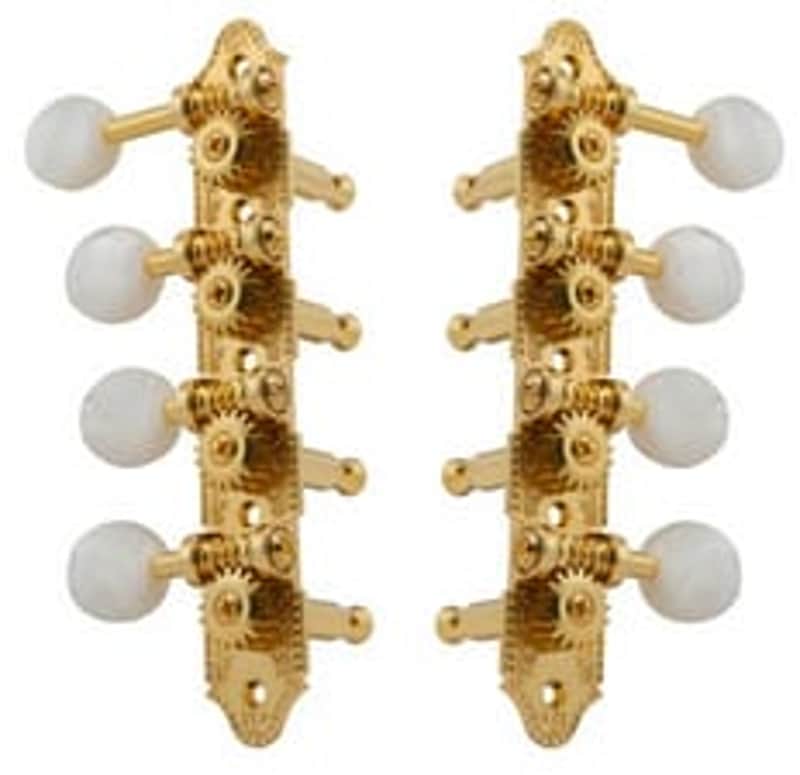 Grover Vintage Style F Professional Mandolin Machine Heads 4 per side Gold with Pearloid Buttons image 1