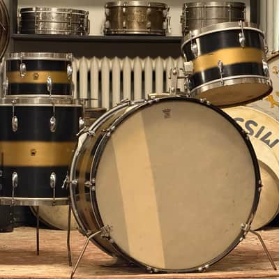 1940's WFL Black & Gold Duco 14x26 16x16 9x13  Drum Kit Zephyr Lug image 23