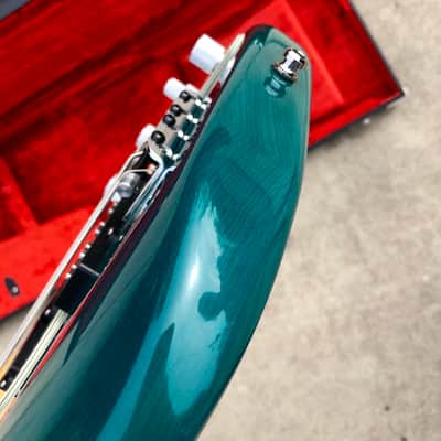 1998 Fender Deluxe American Series Precision Teal Green Transparent Premium Ash body and OHSC image 11
