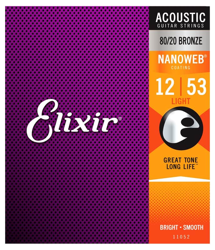 Elixir 11052 Nanoweb 80/20 Bronze Acoustic Guitar Strings - Light (12-53) image 1