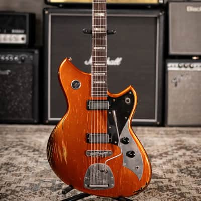 Novo Custom Shop Serus J Baritone Electric Guitar - Candy Apple Orange over 64 3-Tone Burst with Gig Bag image 3