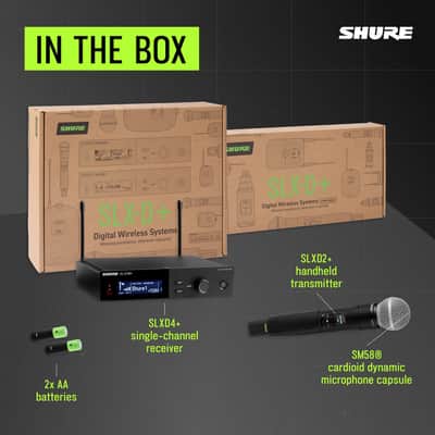 Shure SLXD24+/58 Handheld Wireless System - Includes SLXD4+ Receiver, SLXD2+ Handheld Transmitter with SM58 Capsule, Bluetooth Monitoring, Feedback Reduction, WWB and Mobile App Control, G57 Band image 2