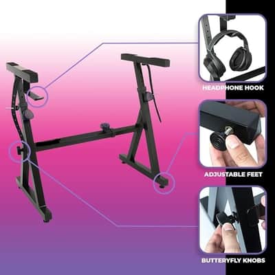 Piano Keyboard Stand and Bench Adjustable Stool Set - Portable Heavy Duty Digital Piano Stand for 54-88 Key Electric Pianos & Piano Chair, Stool - Sturdy Keyboard Music Stand and Seat image 3