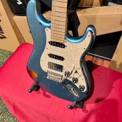 Vintage Guitars 30th Anniversary V6 Strat Overspray Relic  Super Flame Neck Lake Placid Gun Hill Blue image 6