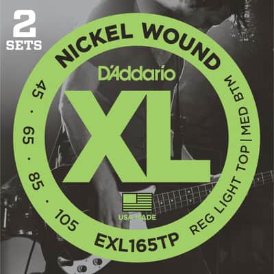D'Addario Bass Strings XL 45-105 2 Sets 045-065-085-105, EXL165TP - String Set for 4 String Bass Guitar image 1