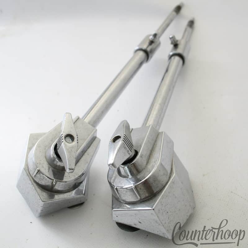 Pearl 2x Bass Drum Spurs+Mounts Heavy Duty Vintage Japan Telescoping Legs Chrome image 1
