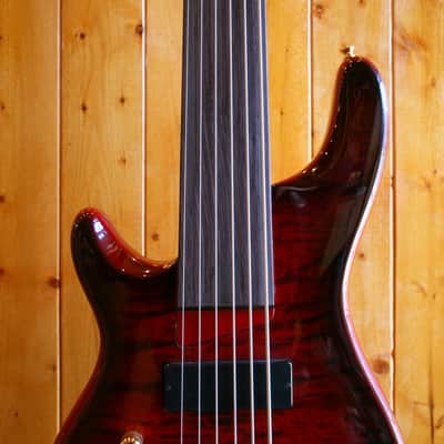 AIO Wolf KTB-6 6 String *Left-Handed *Fretless Bass - Red Burst image 6