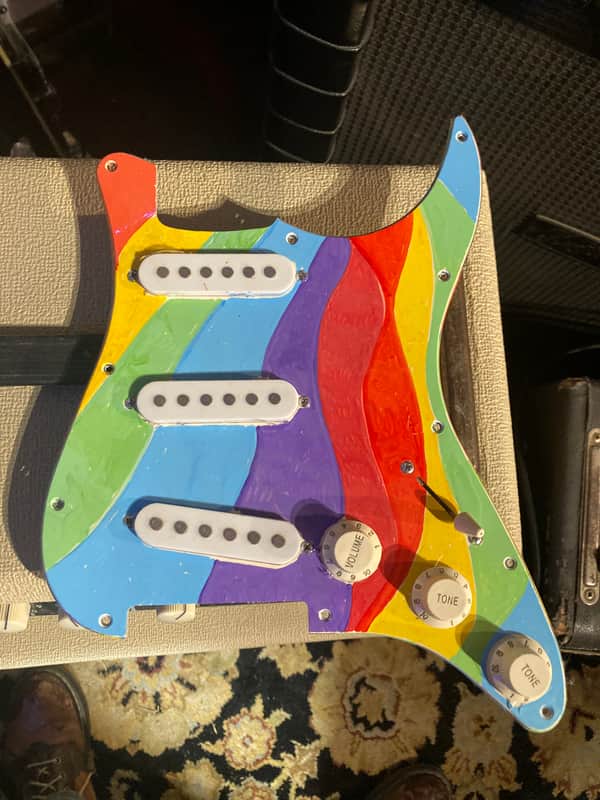Unknown Stratocaster Style Loaded Pickguard - Handpainted Rainbow 🌈 Psychedelic image 1