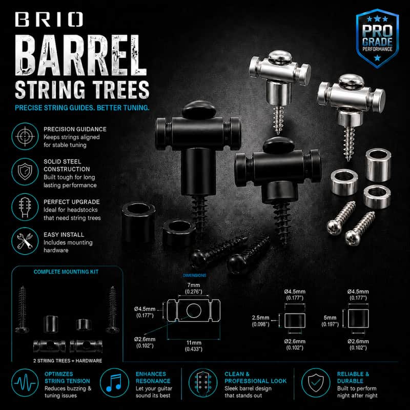 Brio Pro Steel Barrel Style String Trees / String Guides — Set of 2 - Black imagen 1