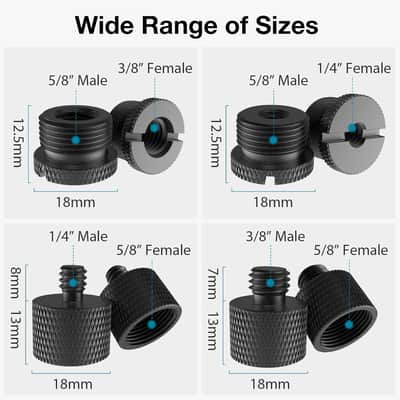 8 Pieces Mic Stand Adapter, 5/8 Female To 3/8 Male 3/8 Female To 5/8 Male 5/8 Female To 1/4 Male 1/4 Female To 5/8 Male Screw Thread Adapter For Microphone Stand Boom Arm Camera Tripod image 2