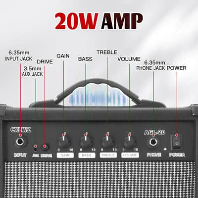 Electric Guitar Amp 20 Watt Amplifier Portable Amp with Headphone Input Gain Powe Including Professional Noise Reduction Cable (Black) image 4