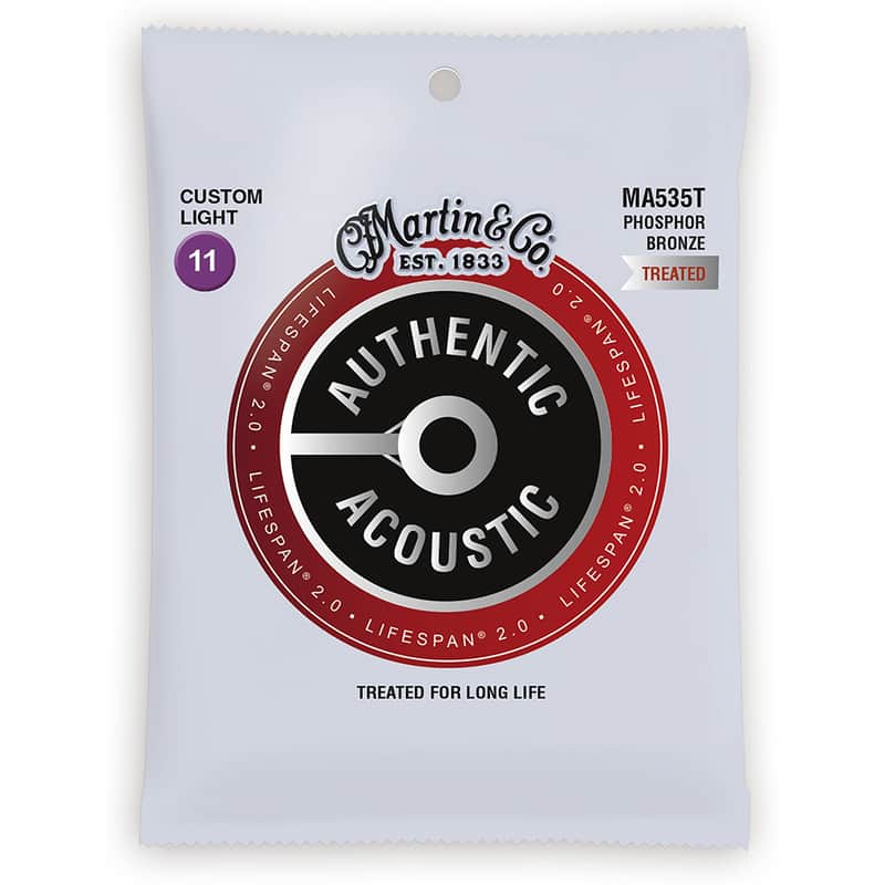 Martin MA535T Authentic Acoustic Lifespan 2.0 Phosphor Bronze Acoustic Guitar Strings - Custom Light (.11 - .52) image 1