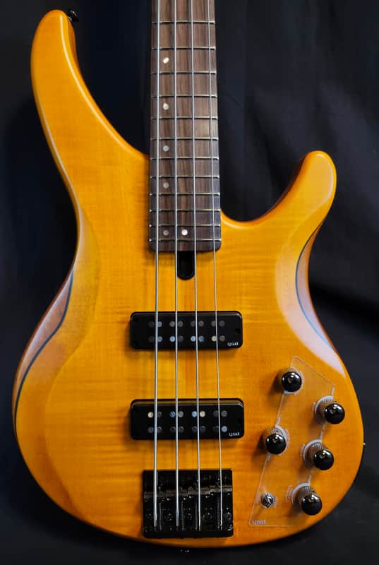 Yamaha TRBX604FM Flame Top 4 String Bass, 3-Band Active EQ , Matte Amber 2026 image 1