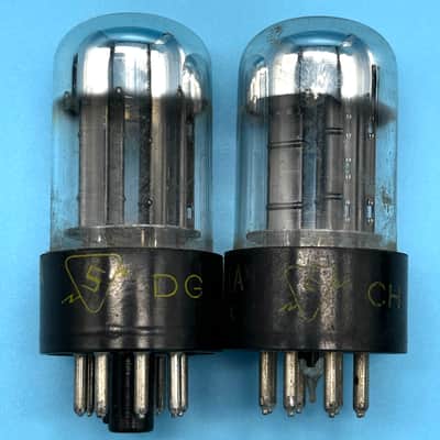 1950s Sylvania 6SN7GTB x2 Vintage Matched Pair Chrome Top Black Plate Tubes!T291 image 2