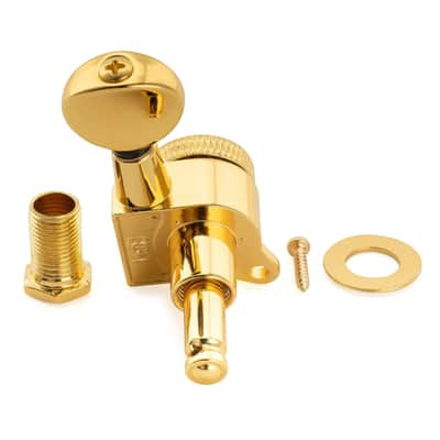 Brio Pro Left-Handed Locking Tuners — 6-in-Line | 18:1 Ratio | Vintage Oval Buttons - Gold image 3