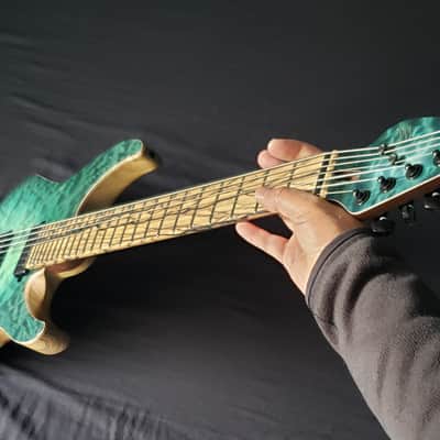 Mayones Aquila Elite S7 26.5" Reverse Headstock 4A QM top, Pale Moon Ebony Fretboard 16", Luminlay Offset Dot Inlays, Black Limba body, Wenge neck, Velvetrone Pickups image 5
