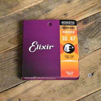 Elixir 16002 Phosphor Bronze Nanoweb Coated Acoustic Guitar Strings Extra Light 10-47 image 1
