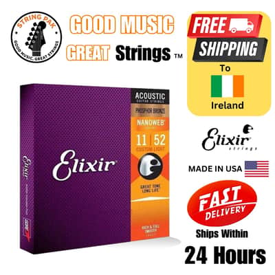 Elixir Acoustic Guitar Strings Nanoweb Phosphor Bronze 11-52 + 2 Strap Locks 2025 image 1