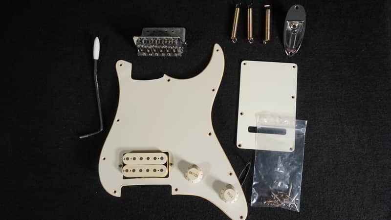 Loaded Strat-Style Pickguard Assembly – Cream w/ Humbucker – Bridge, Trem, Jack & Hardware Included image 1