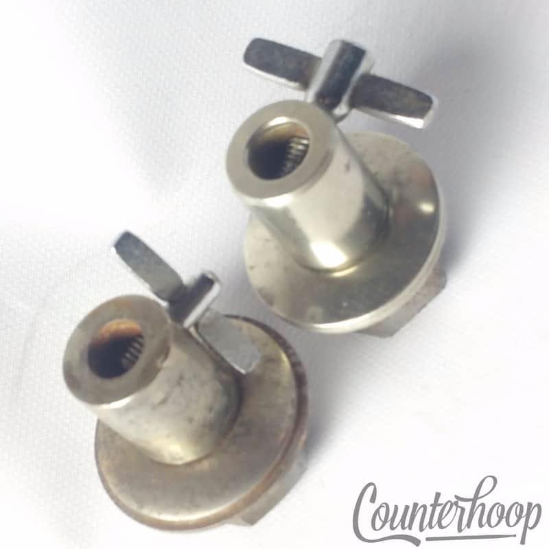 Gretsch Disappearing Spur Mounts Straight Bass Drum Leg Receivers 50s Nickel W&A image 1