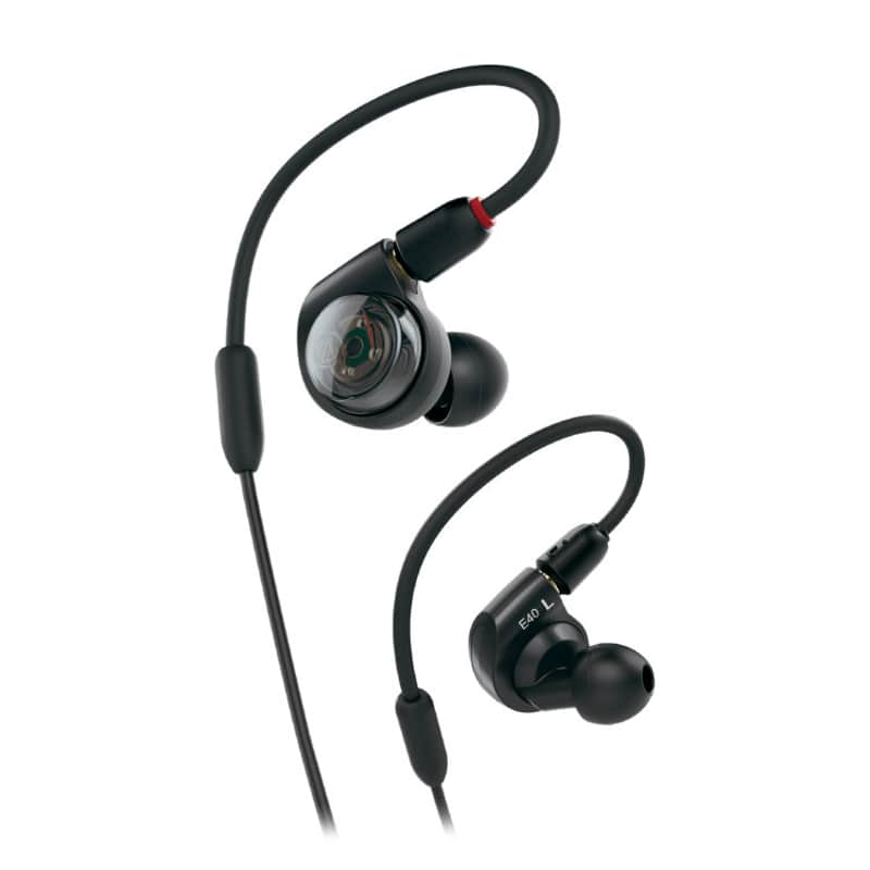 Audio Technica In-ear monitor headphones with flexible memory cable that loops over ears image 1