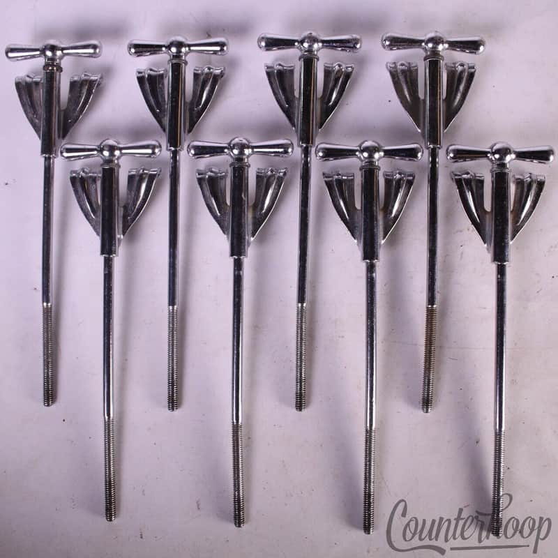 Ludwig 8x Bass Drum Long Bow-Tie Tension T-Rods+Claws 7"Chrome 50s Club Date WFL image 1