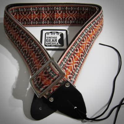 ACE Guitar Strap Unbranded Hippie Guitar Strap Genuine Vintage Part Circa-1960s-Light Brown with Green & Orange image 2