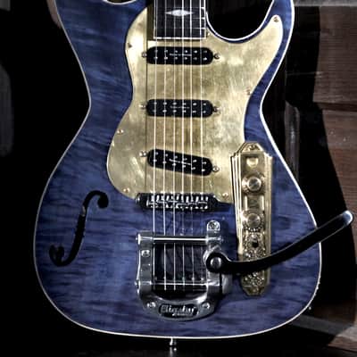 Postal Custom Memphis Rocket Blue Flamed Maple  F Hole Bigsby Duncan Little ’59™ Strat Pickups image 1