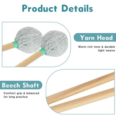 Professional Marimba Mallets -M2 Medium Yarn Heads with Beech Wood Handle Keyboard Percussion Accessories for Xylophone Glockenspiel Vibraphone with Professionals and Advanced Players image 4